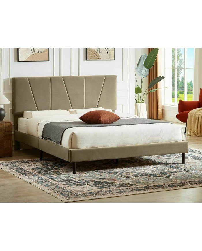 Offre Promo Exceptionnelle – Lit Design Tissu Velours SAWANA avec sommier lattes inclus - 2 teintes au choix