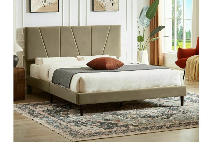 Offre Promo Exceptionnelle – Lit Design Tissu Velours SAWANA avec sommier lattes inclus - 2 teintes au choix