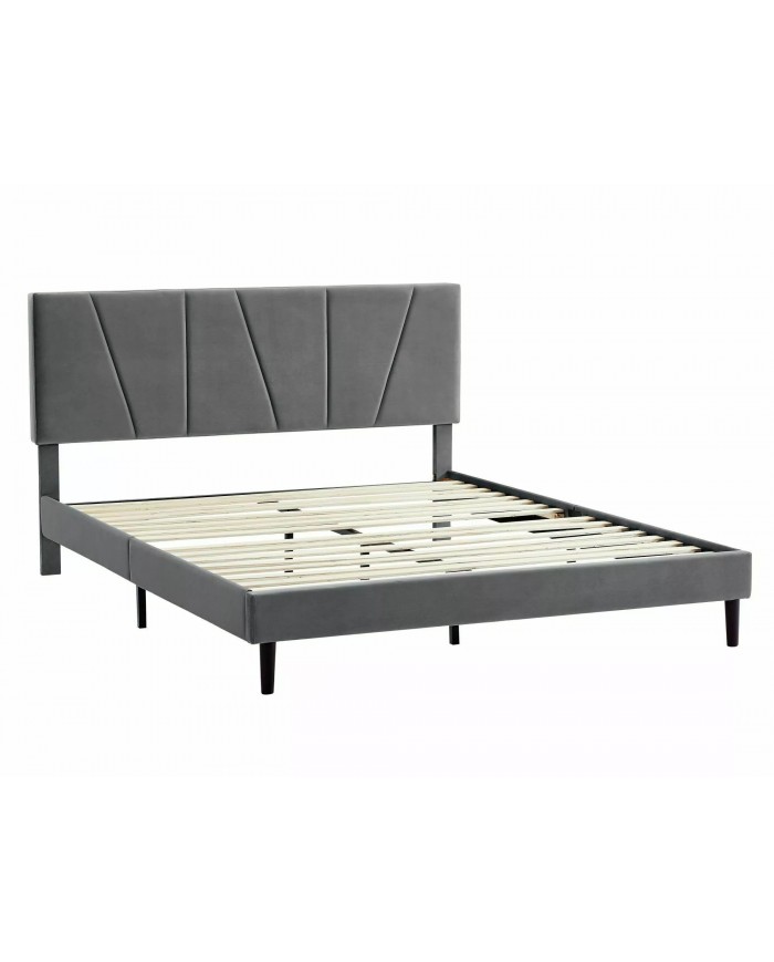 Offre Promo Exceptionnelle – Lit Design Tissu Velours SAWANA avec sommier lattes inclus - 2 teintes au choix