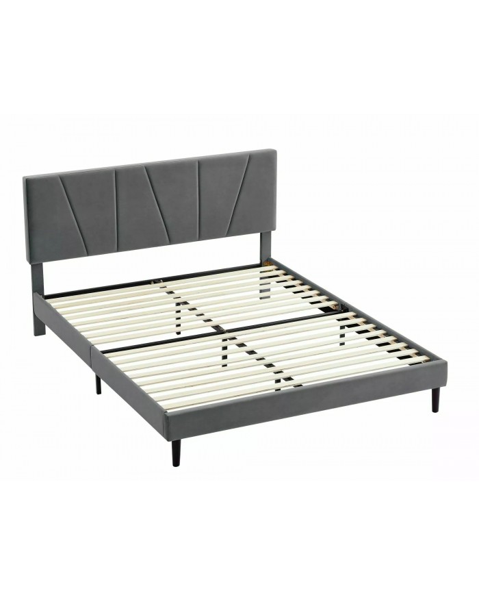 Offre Promo Exceptionnelle – Lit Design Tissu Velours SAWANA avec sommier lattes inclus - 2 teintes au choix