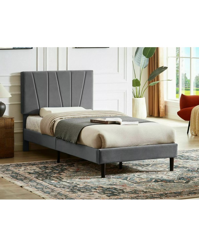 Offre Promo Exceptionnelle – Lit Design Tissu Velours SAWANA avec sommier lattes inclus - 2 teintes au choix
