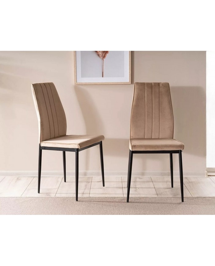 Chaise rembourrée classique en velours et pieds métal Atom