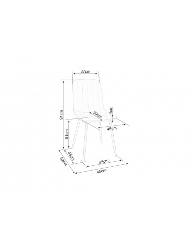 Chaises rembourrée en tissu ou velours avec pieds en métal Alan