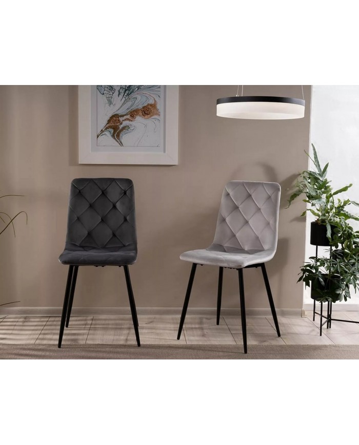 Chaise rembourrée en velours avec pieds en métal Jerry