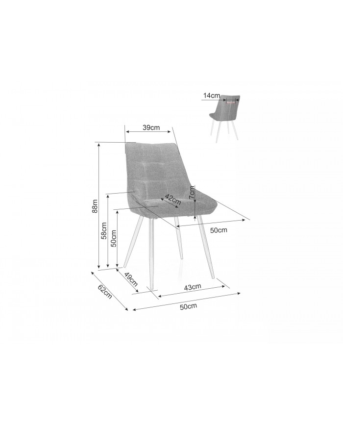 Chaise rembourrée confort en tissu avec pieds et poignée en métal noir Klif