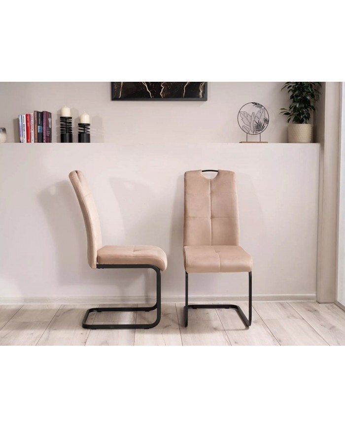Chaise rembourrée en tissu ou velours avec poignée et pieds en métal Axo