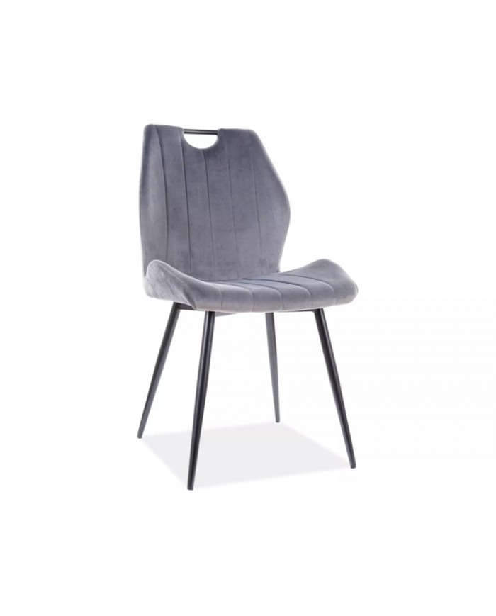 Chaise rembourrée en tissu ou velours pieds et poignée en métal Arco