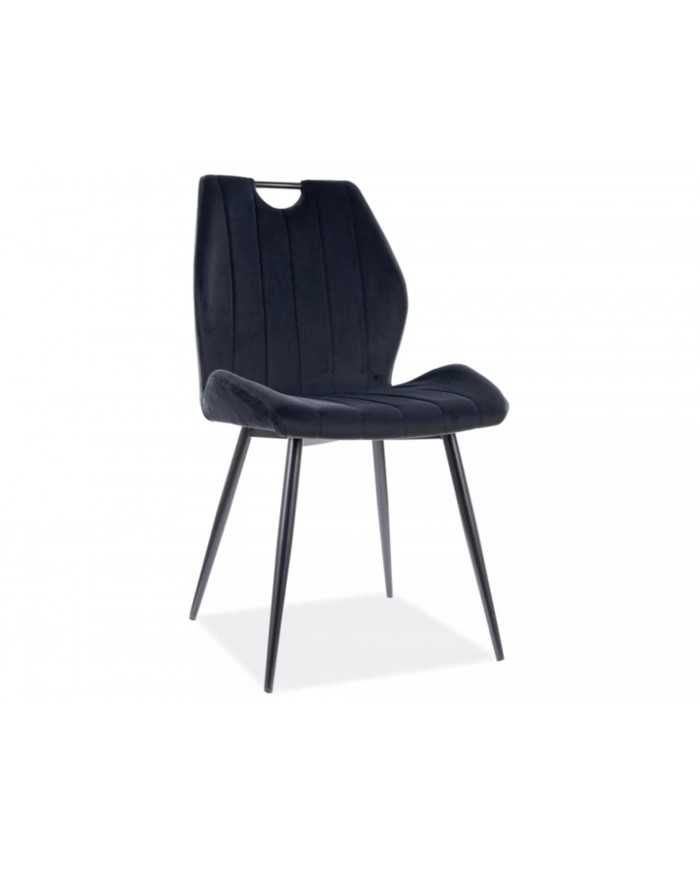 Chaise rembourrée en tissu ou velours pieds et poignée en métal Arco