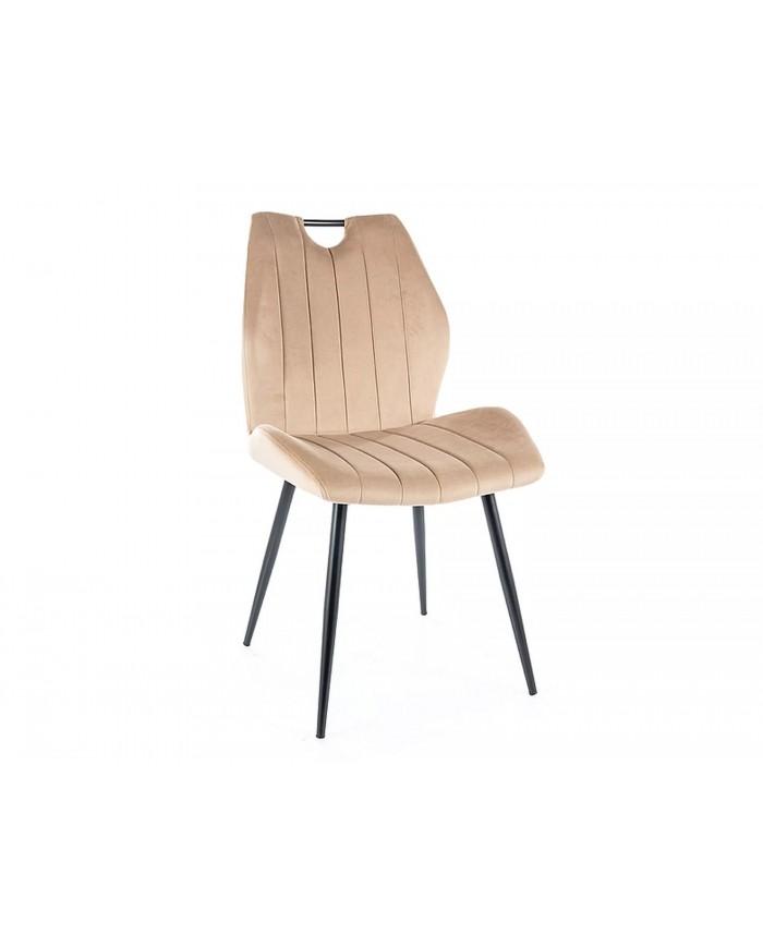 Chaise rembourrée en tissu ou velours pieds et poignée en métal Arco