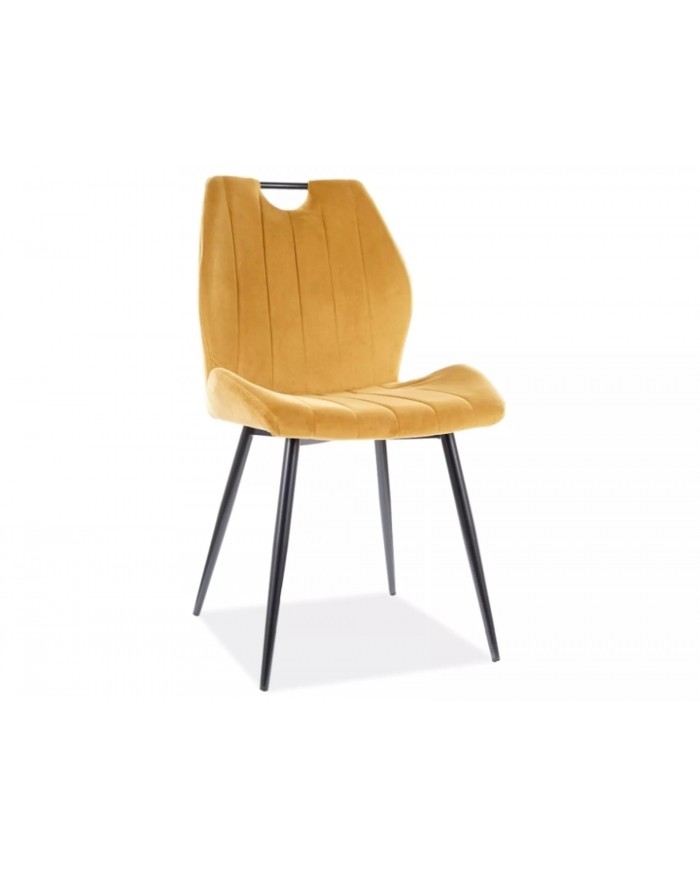 Chaise rembourrée en tissu ou velours pieds et poignée en métal Arco