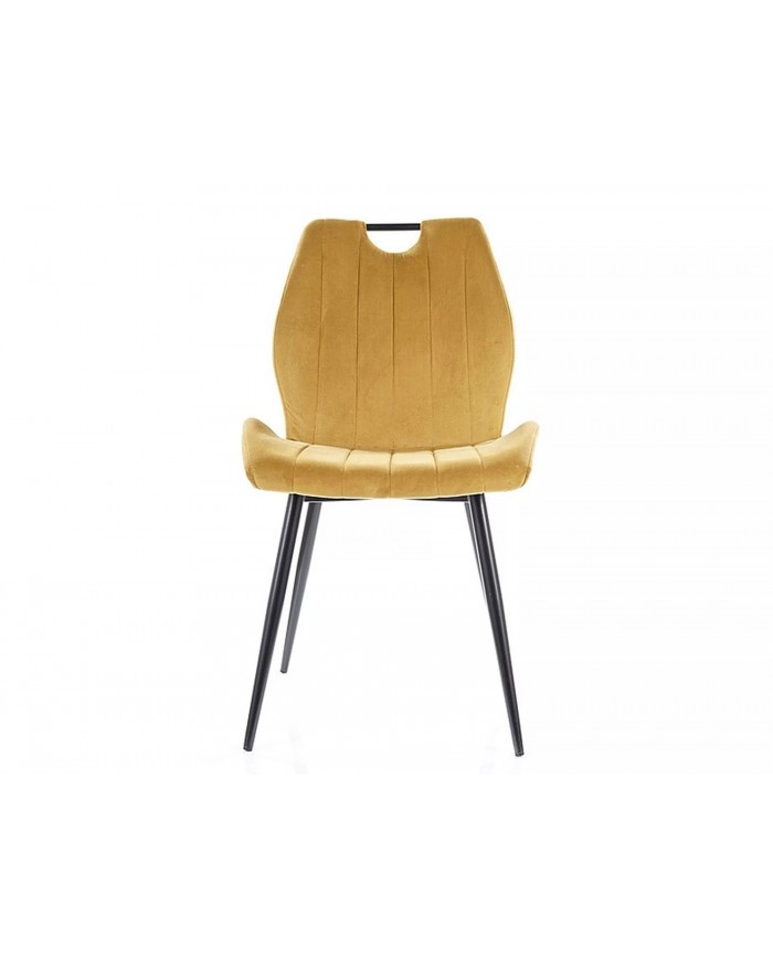 Chaise rembourrée en tissu ou velours pieds et poignée en métal Arco