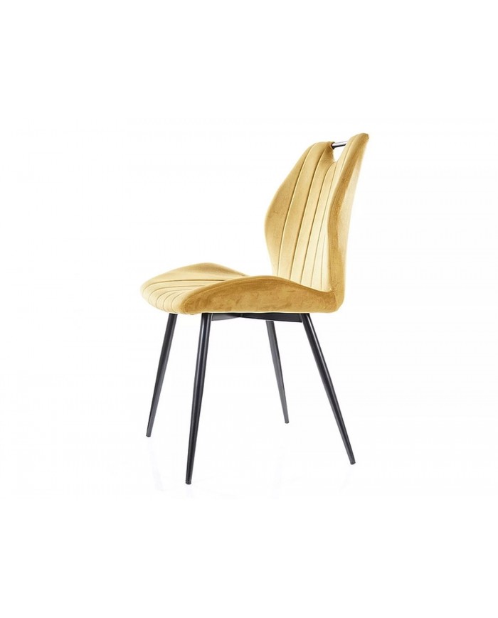 Chaise rembourrée en tissu ou velours pieds et poignée en métal Arco