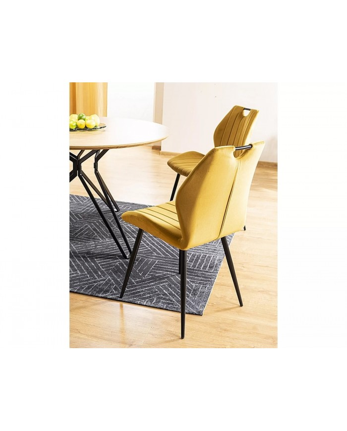 Chaise rembourrée en tissu ou velours pieds et poignée en métal Arco