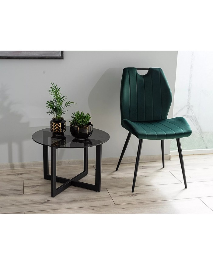 Chaise rembourrée en tissu ou velours pieds et poignée en métal Arco