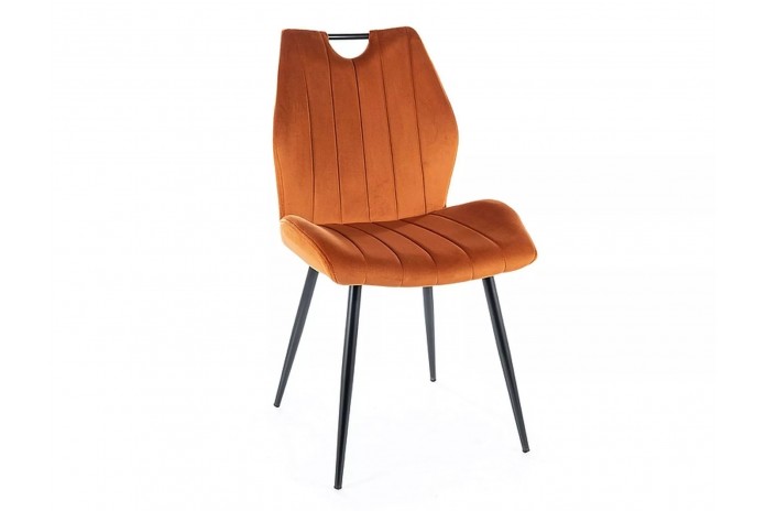 Chaise rembourrée en tissu ou velours pieds et poignée en métal Arco
