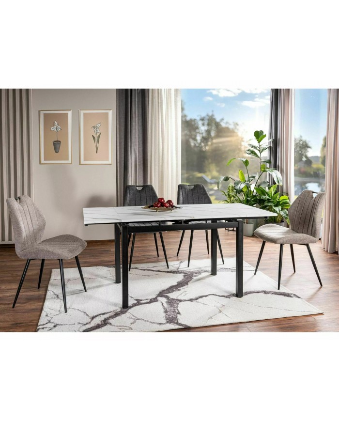 Chaise rembourrée en tissu ou velours pieds et poignée en métal Arco