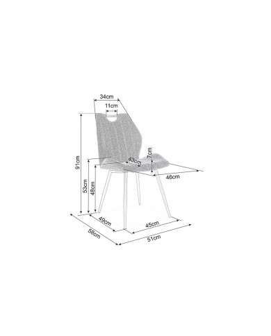Chaise rembourrée en tissu ou velours pieds et poignée en métal Arco
