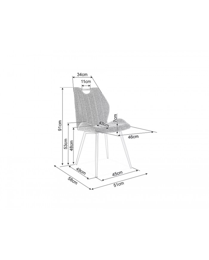 Chaise rembourrée en tissu ou velours pieds et poignée en métal Arco