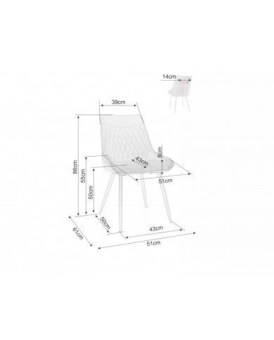 Chaise rembourrée en velours avec poignée et pieds métal Agat