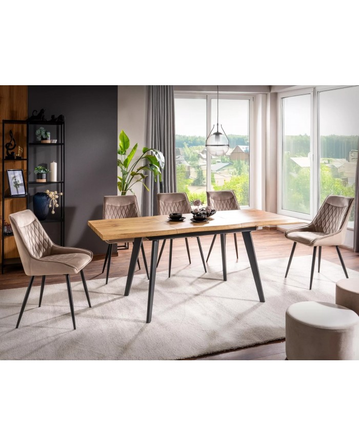 Chaise rembourrée en velours avec poignée et pieds métal Agat