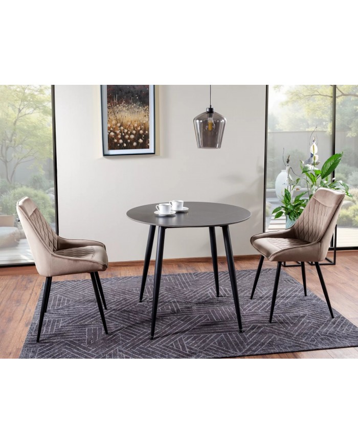 Chaise rembourrée en velours avec poignée et pieds métal Agat