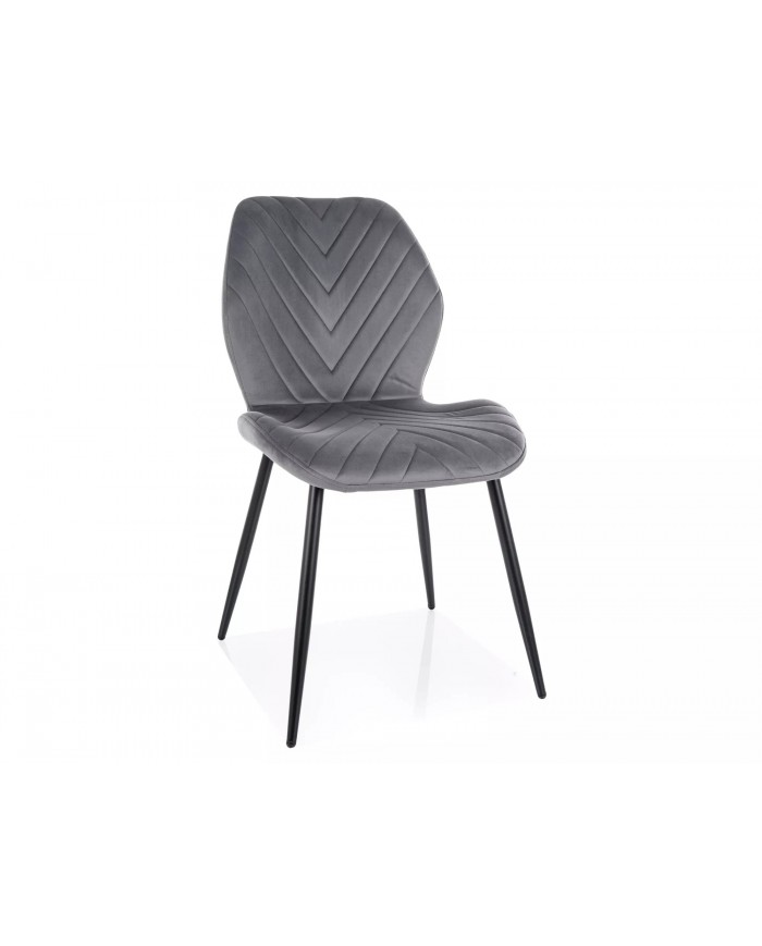 Chaise rembourrée en velours motifs chevrons avec pieds en métal Mike