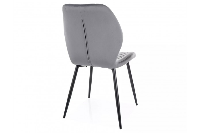 Chaise rembourrée en velours motifs chevrons avec pieds en métal Mike