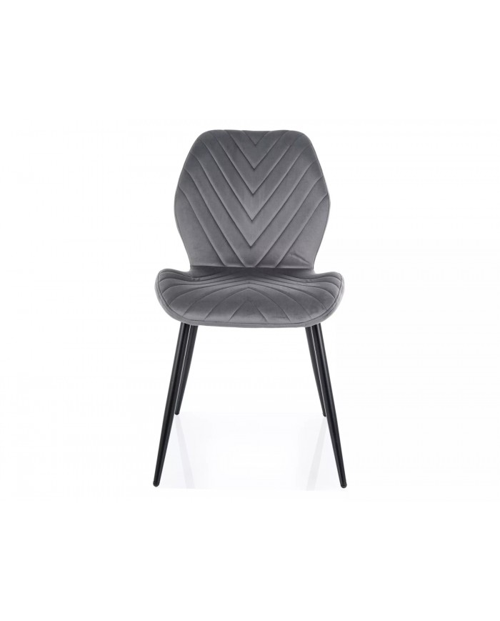 Chaise rembourrée en velours motifs chevrons avec pieds en métal Mike