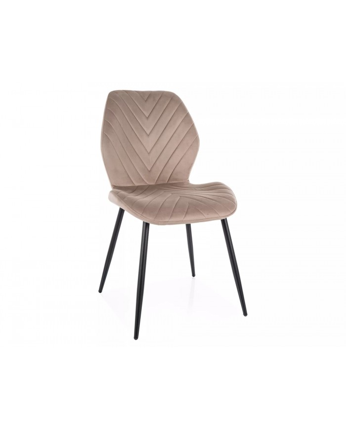 Chaise rembourrée en velours motifs chevrons avec pieds en métal Mike