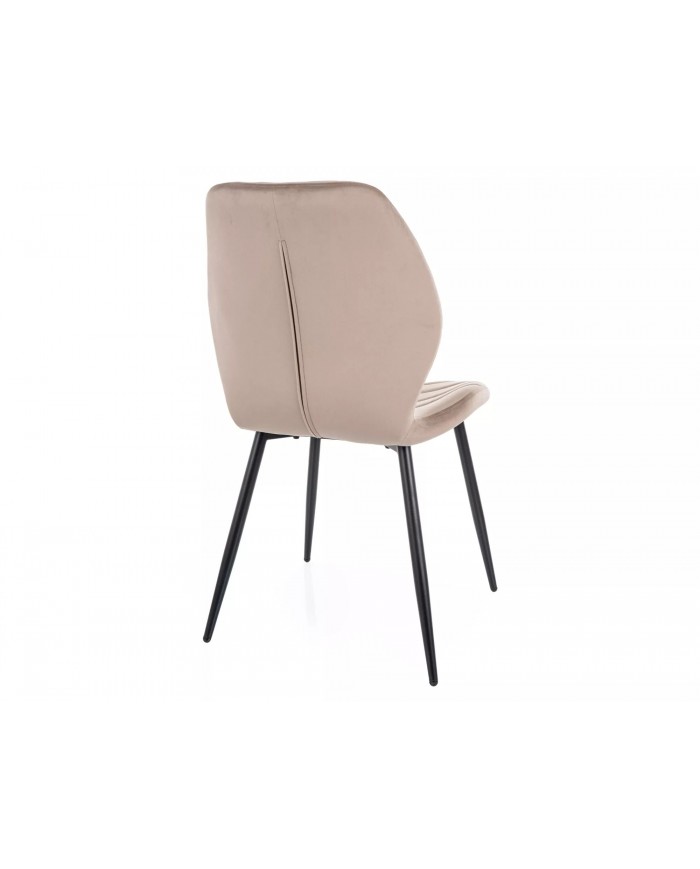 Chaise rembourrée en velours motifs chevrons avec pieds en métal Mike