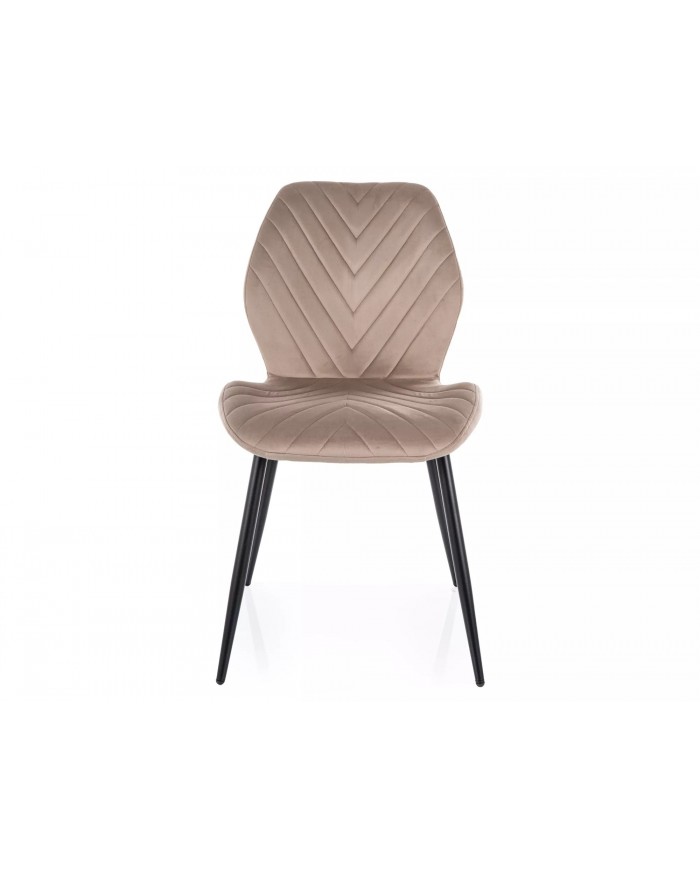 Chaise rembourrée en velours motifs chevrons avec pieds en métal Mike