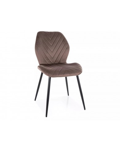 Chaise rembourrée en velours motifs chevrons avec pieds en métal Mike