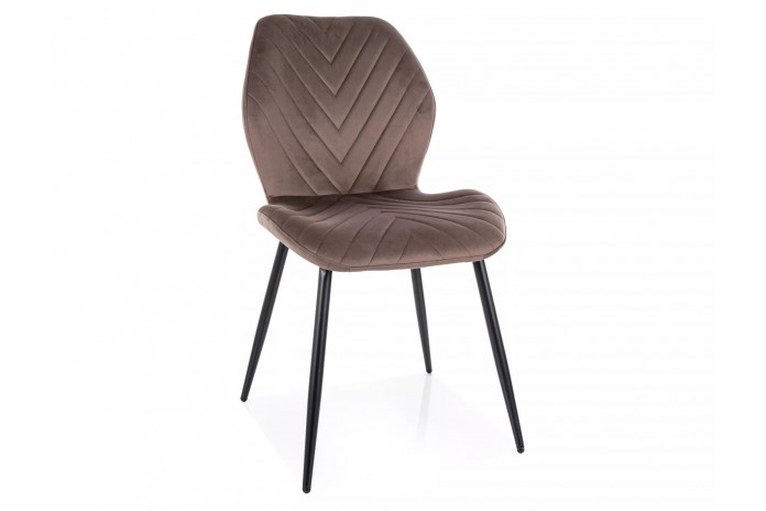 Chaise rembourrée en velours motifs chevrons avec pieds en métal Mike
