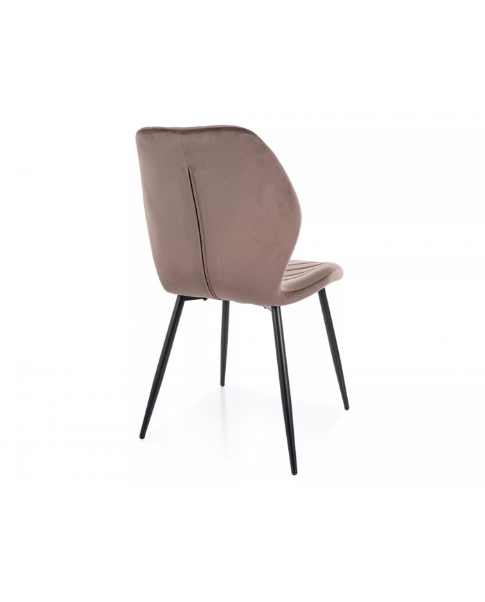 Chaise rembourrée en velours motifs chevrons avec pieds en métal Mike