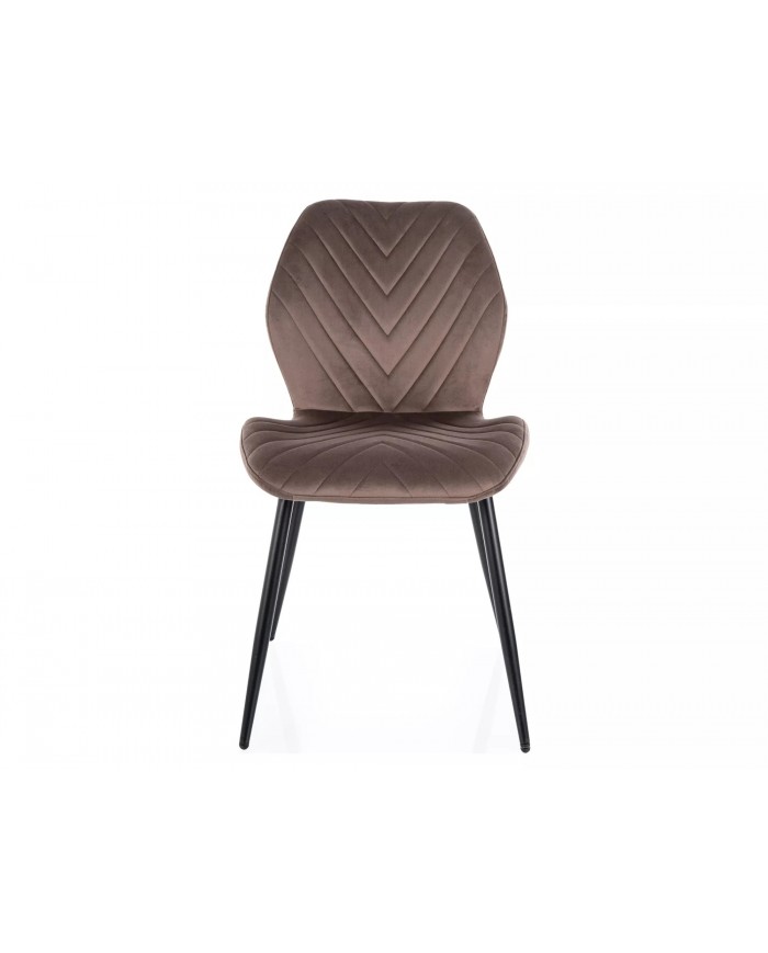 Chaise rembourrée en velours motifs chevrons avec pieds en métal Mike