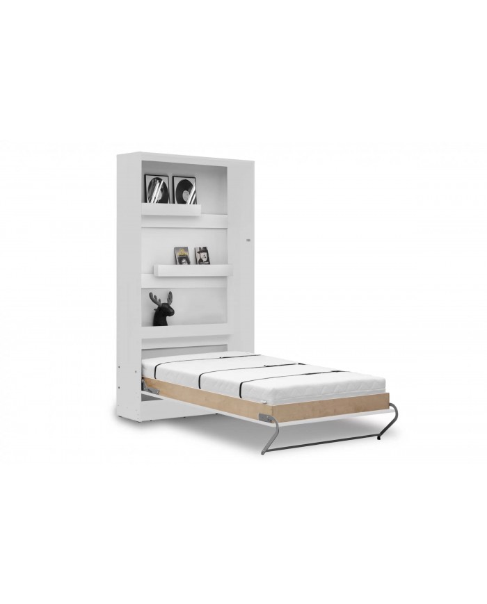 Armoire lit Escamotable relevable vertical 90x200 cm blanc mat Premium