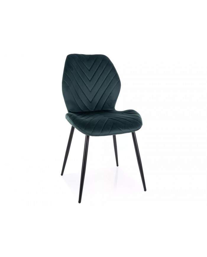 Chaise rembourrée en velours motifs chevrons avec pieds en métal Mike
