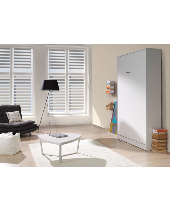 Armoire lit Escamotable relevable vertical 90x200 cm blanc mat Premium