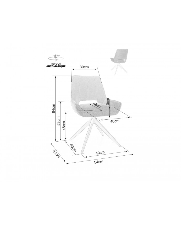 Chaise rembourrée en tissu pivotante 180° ajouré avec pieds en métal Bello