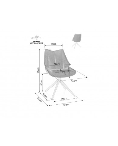 Chaise rembourrée en tissu pivotante 180° avec pieds en métal Doca