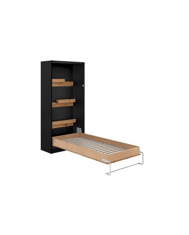 Armoire lit escamotable relevable vertical 90x200 cm chêne lancelot et noir Premium
