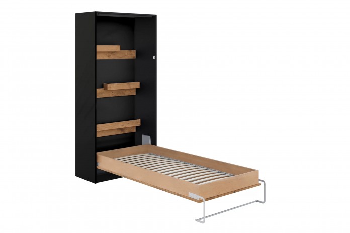 Armoire lit escamotable relevable vertical 90x200 cm chêne lancelot et noir Premium