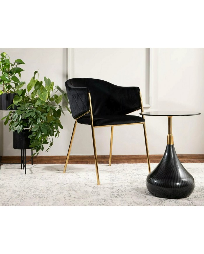 Chaise rembourrée en velours avec pieds métal dorés Orbe I