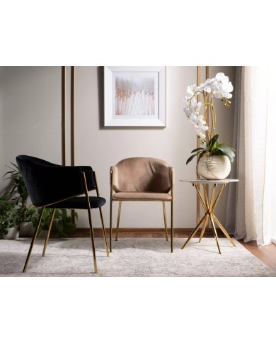 Chaise rembourrée en velours avec pieds métal dorés Orbe I