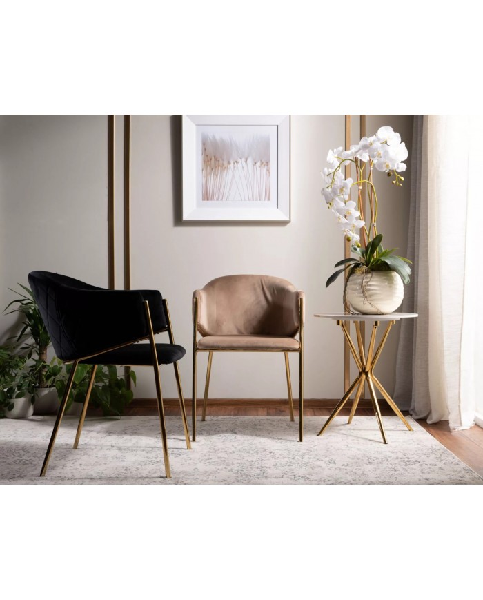 Chaise rembourrée en velours avec pieds métal dorés Orbe I