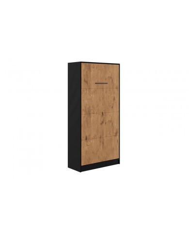 Armoire lit escamotable relevable vertical 90x200 cm chêne lancelot et noir Premium