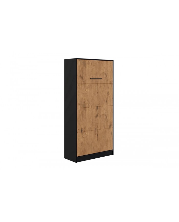 Armoire lit escamotable relevable vertical 90x200 cm chêne lancelot et noir Premium