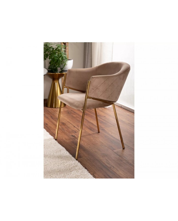 Chaise rembourrée en velours avec pieds métal dorés Orbe I