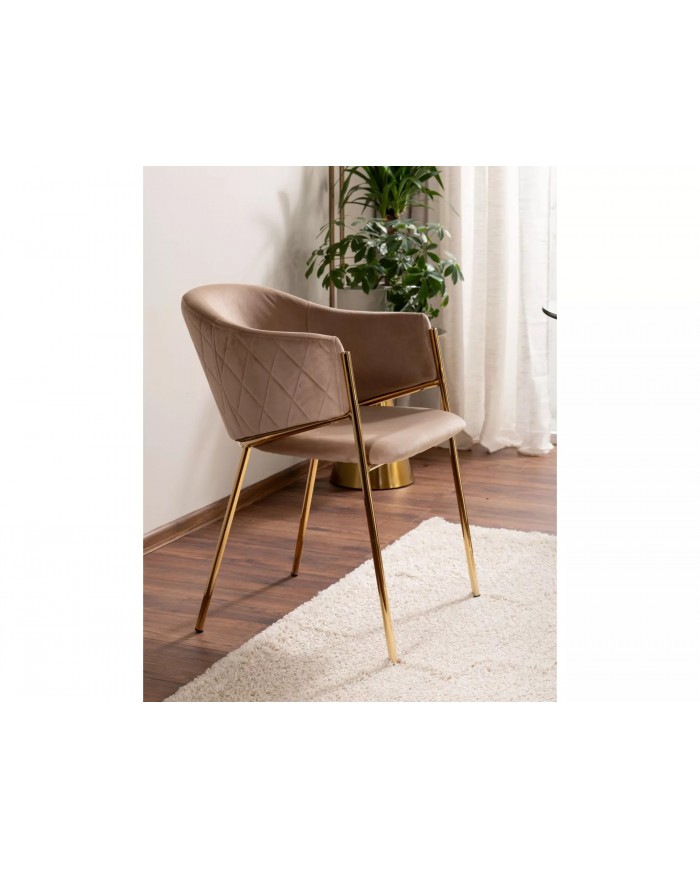 Chaise rembourrée en velours avec pieds métal dorés Orbe I