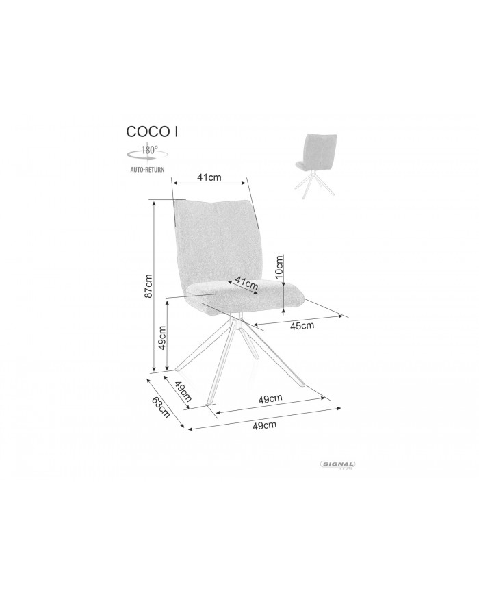 Chaise rembourrée en tissu pivotante 180° avec pieds en métal Coco I